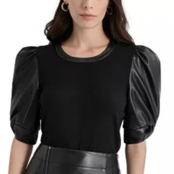 NWT - NY&C Women's Faux-Leather Puff Sleeve Blouse - Picture 1 of 3